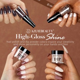 AZUREBEAUTY Nail Polish Dip Powder Nail Kit Starter, 2 Nail Pollish+2 Dip Powder Brown Glitter Colors Set Nail Lacquer for Fragile Nail with High Shine Base/Top Coat Activator for French Manicure