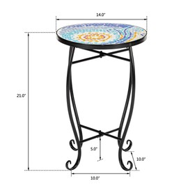 SVRCK Accent Table with Mosaic Design for Indoor and Outdoor Use, Small Spaces, Blue