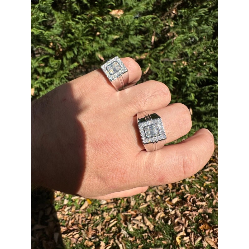 Harlembling Big 2.6ct Emerald Cut MOISSANITE Solitaire Mens Real Solid