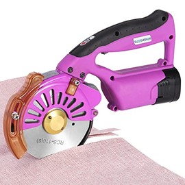 BAOSHISHAN Electric Fabric Rotary Cutter with 2 x 16.8V Battery Cordless Speed Adjustable Scissor 100mm/4inch Round Knife Leather Cutting Machine Suitable for Multi-Layer Fabric (Purple (Cordless))
