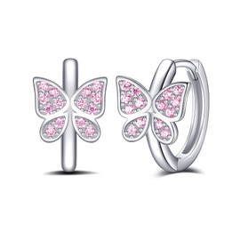 Jrêveinfini Butterfly Earrings Women Girls Children Silver 925 Butterfly Hoop Earrings Gift for Girls Women Gift for Her Wife Girlfriend Mum Valentine's Day, Sterling Silver, Cubic Zirconia