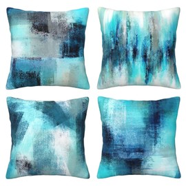 QUALKNOY Set of 4 Velvet Cushion Covers 45x45 cm Mid Century Abstract Art Modern Decorative Throw Pillow Cases 18x18 inches for Living Room Sofa Garden Outdoor Courtyard Decor Pillowcases
