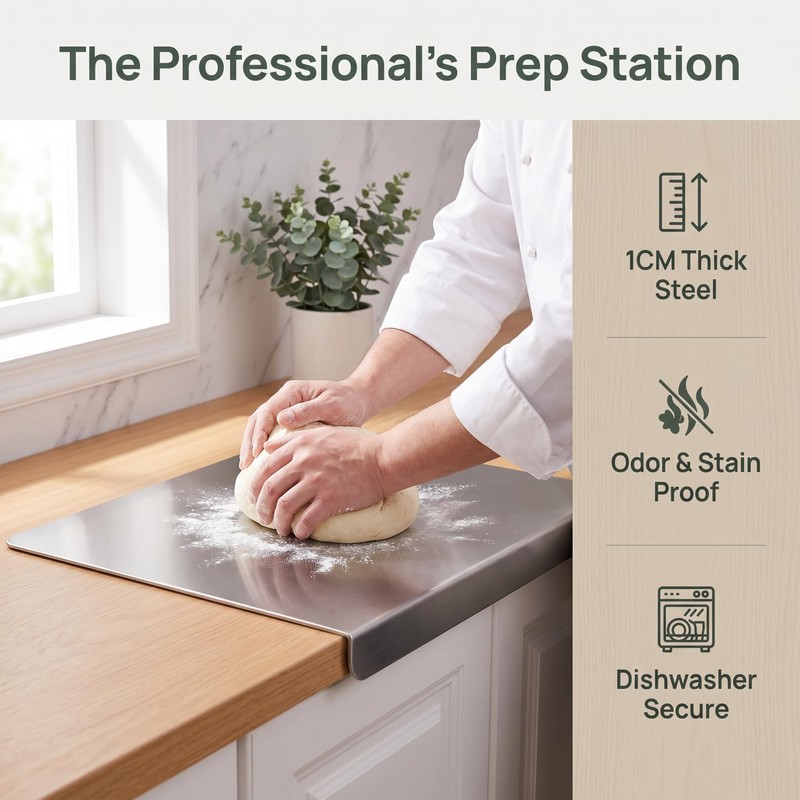 Stainless Steel Cutting Board, Thick Heavy Duty Kneading Board with