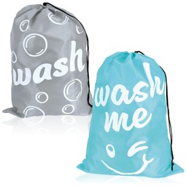 com-four® 2 x Laundry Bags for Travel - Foldable Laundry Bag for Dirty Laundry - Laundry Hamper with Drawstring - Laundry Bag 69 x 50 cm (Pack of 02 - Turquoise/Grey)