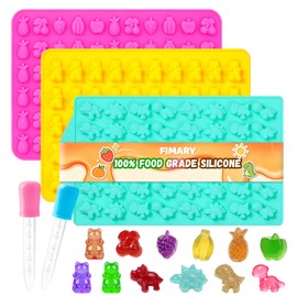 Gummy Candy Molds with 2pcs Droppers, Silicone Bear Dinosaur Fruit Snack Molds, Non-stick Silicone Chocolate Molds for Gummies Candy Chocolate Baking