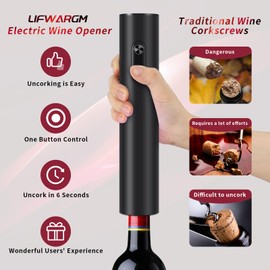 Electric Wine Opener, electric Wine Bottle Opener with Foil Cutter, automatic Wine Opener for Home Kitchen Party Bar Restauran, gif for Wine Lovers