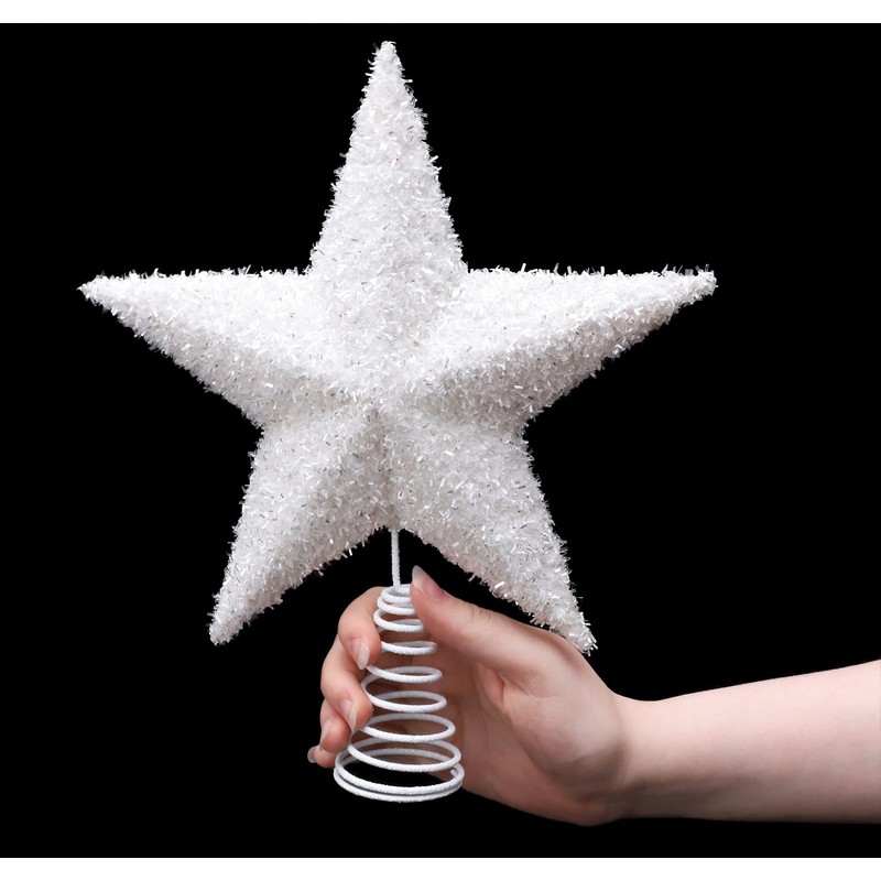 Toyland® 26cm Beautiful White Glittery Tree Top Star - Christmas