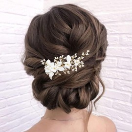Wedding Pearl Hair Clips Ceramic Flower Leaf Hair Barrettes Pearl Bride Headpieces Bridal Decorative Hairpieces Hairpins Hair Clip Accessories for Women and Girls