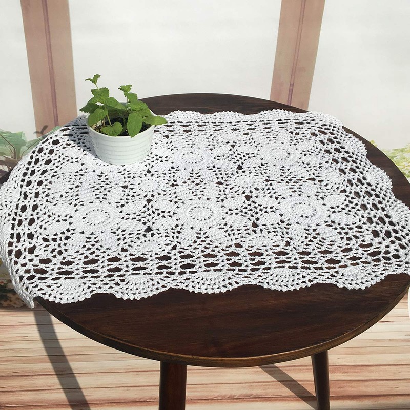 White 16x23 Inch Rectangle HANDMADE Cotton Crochet Lace Placemat Doilies