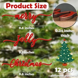 BORAMDO Christmas Wooden Letter Wall Sign Decor 12Pcs, Wooden Words Cutouts for Home Decorations, Table Plate Rustic Ornaments, Blessed Joyful Believe Welcome Merry Christmas Red Wooden Signs…