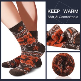 Heatuff Mens Warm Wool Socks Thermal Winter Thick Crew Pattern Socks Cold Weather 5 Pairs