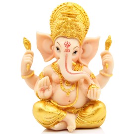 H&W 6''H Blessing A Colored Statue of Lord Ganesha Ganpati Elephant Hindu God, Elephant God Statue, Handmade Sculpture Buddha Figurine Decoration