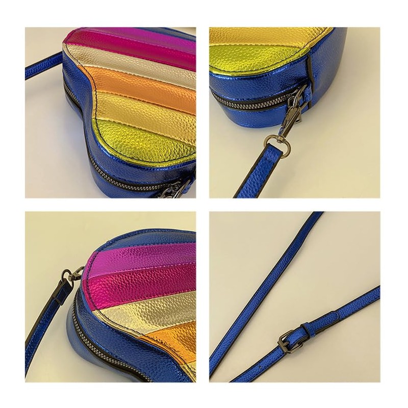 Rainbow Patchwork Heart-Shaped Shoulder Crossbody Bag