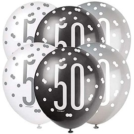 Stunning Glitz Black, Silver & White Latex Balloons (30cm) - Perfect Party Decoration for Elegant Celebrations - 6ct, Age 50