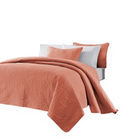 Chezmoi Collection Austin 3-Piece Oversized Bedspread Coverlet Set (King, Salmon)