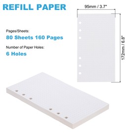 PATIKIL A6 Dot Grid Paper 6-Ring Binder Loose Leaf Planner Filler Paper Planner Inserts, 80 Sheets/160 Pages, Lined