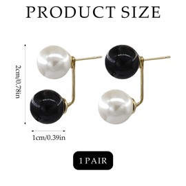 Black and White Earrings for Women, Vintage Hypoallergenic Front Back Earrings Double Sided Studs, Elegant Black Pearl Earrings Ear Jackets Jewelry Gift for Brides Wedding Party (Pearl)