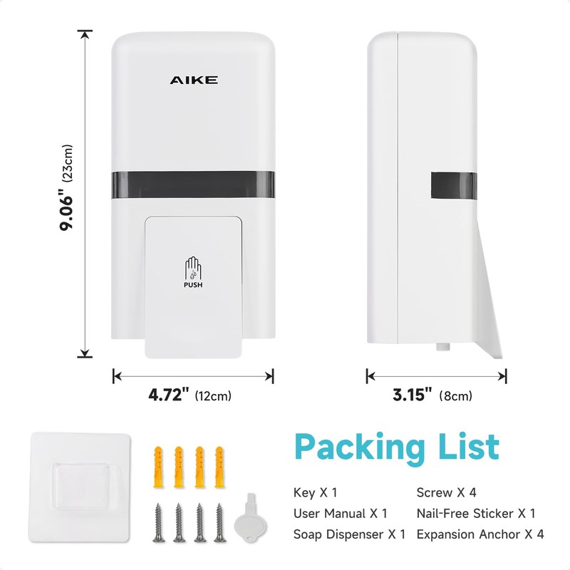 AIKE Wall Mount Liquid Soap Dispenser, 27oz Large Capacity with