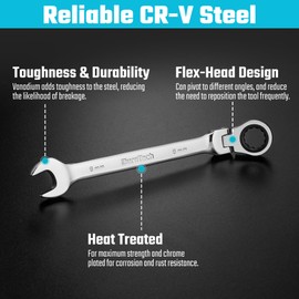 DURATECH 8mm Flex-Head Ratcheting Combination Wrench, Metric, 72-Tooth, CR-V Steel