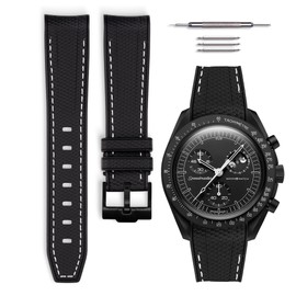 HORACE Omega x Swatch MoonSwatch compatible rubber watch strap 20mm (Black - White stitching)
