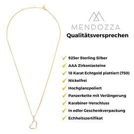 MENDOZZA Heart Necklace 925 Sterling Silver Women's Necklace Heart Pendant Silver Gold Rose Gold 50 cm, Sterling Silver, Cubic Zirconia