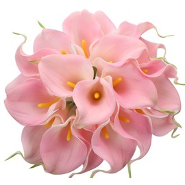 Duovlo 20pcs Calla Lily Bridal Wedding Bouquet Lataex Real Touch Artificial Flower Home Party Decor (Pink)