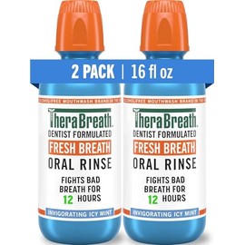 Therabreath Enjuague bucal para aliento fresco, formulado por dentistas- Menta helada, 16 onzas (paquete de 2)