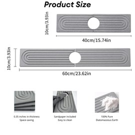 Velony Vacay Sink Faucet Mat Splash Guard, Stone Quick Dry Faucet Mat for Kitchen Sink Water Absorbent Diatomite Stone Sink Tray [Light Grey, 15.7" x 3.9"]