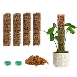 Bluepro 4 Pcs 15 Inch Plastic Moss Pole for Plants Monstera Set with 5.3oz/150g Sphagnum Moss, Plant Poles for Climbing Plants, Plant Support for Indoor Plants, Garden Ties
