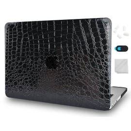 KECC Compatible with MacBook Pro 16 inch 2025 2024-2021 M4/M3/M2/M1 Pro/Max A3403 A3186 A2991 A2780 A2485 with Touch ID Italian Leather Hard Shell (Black Crocodile Leather)