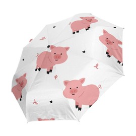 Sletend Cute Pig Cartoon Portable Folding Windproof Automatic Umbrella,One Touch Auto Open and Close Button Compact Travel Umbrella for Women Men Kid