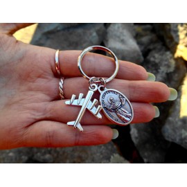 St Joseph of Cupertino Key Ring, Patron Saint of Pilots, Aviators, Air Travelers, Confirmation Gift, Stainless Steel Key Ring, Alloy Charms