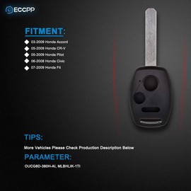 ECCPP MLBHLIK1T 35111-SWA-306 1-Pack Keyless Entry Remote Shell Car Key Fob Case Replacement for 2003-2007 Fit for Honda Accord 2.4L,2003-2007 Fit for Honda Accord 3.0L 3 Buttons