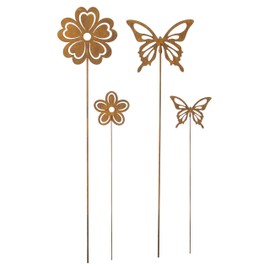 Garden Decoration Butterfly Garden Stake Decorative Stake Flower & Butterfly Set of 4 Approx. Height: 34 cm, Height: 36 cm, Height: 52 cm, Height: 55 cm, Rust, rust red, rust brown, brown