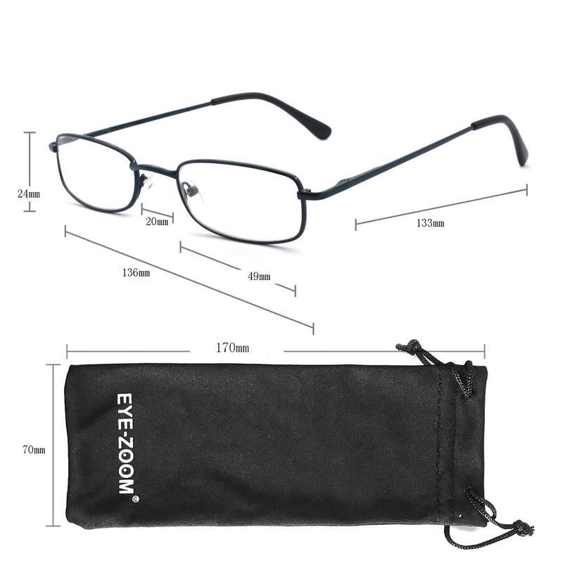 EYE ZOOM 3 Pack Classic Readers Rectangular Metal Reading Glasses