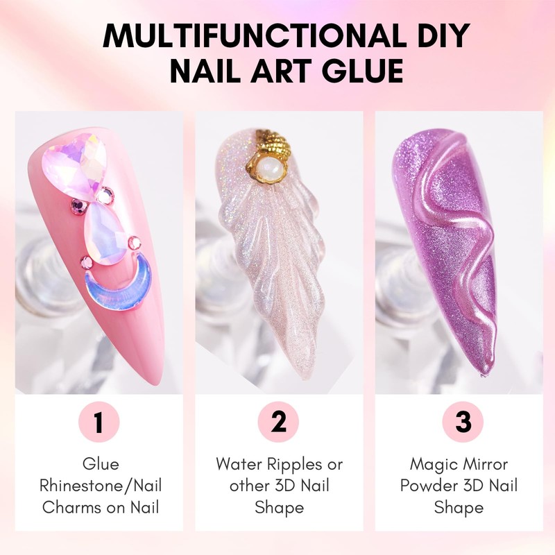 Makartt Pink Diamond Nail Design Glue Set, Flat Back Gemstone,