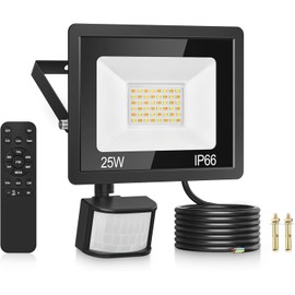LED Spotlight with Motion Sensor Outdoor, 25 W, 3000 K/4000 K/6000 K, Dimmable Outdoor Light with Remote Control, 2100 lm, IP66 Waterproof LED Spotlight, Outdoor Spotlight, Floodlight for Garden, Garage