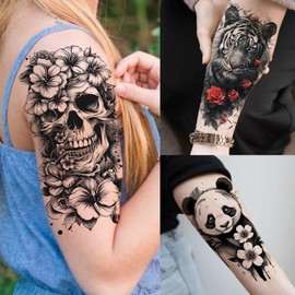 66 Blatt Temporäre Tattoos Damen Mädchen Klebetattoos Erwachsene, Schlange Rose Blume Tattoos Zum Aufkleben Frauen, Drachen Tattoo Aufkleber Traumfänger Schädel Klebe Tattoo Schmetterling Panda Tiger