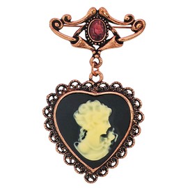KINMOT Antique Brass Gold Heart Carved Cameo Brooch Drop Pin, Victorian Inspired Jewelry