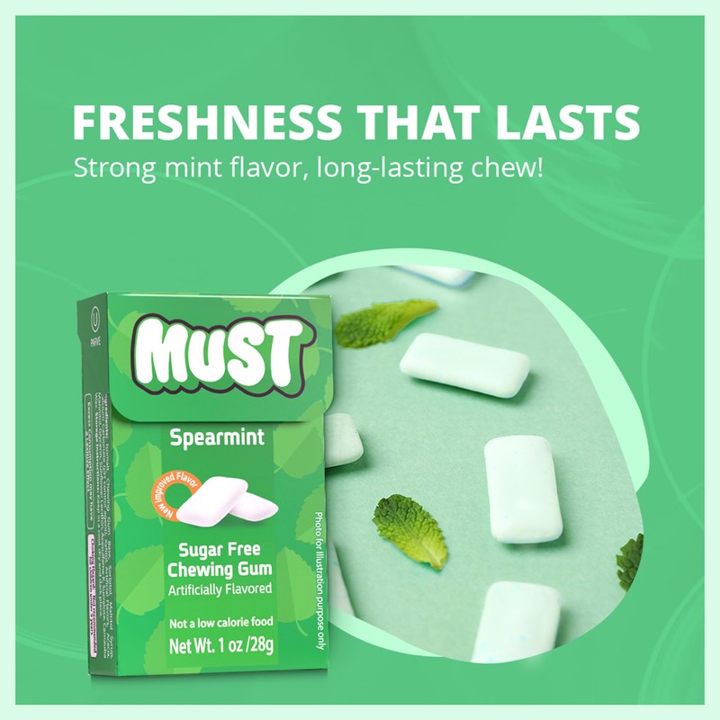 Elite Must Spearmint Sugar Free Chewing Gum, 1oz (16 Pack)