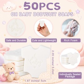 50 Sets Baby Shower Soap Favors for Guests Boy Girl Mini Handmade Scented Soaps with Thank You Tags and Organza Bags for Shower Gender Reveal Party Favors (Oh Baby,White Bodysuit)