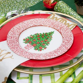 Caspari Decorated Christmas Tree Paper Salad & Dessert Plates - 16 Count