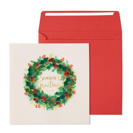 NIQUEA.D Christmas Card, Quilling Wreath, Includes a Holiday Sentiment and Coordinating Envelope (NCC-0036), multicolored, 6" x 6"