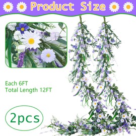 XunYee 2 Pcs 6 ft Lavender Daisy Flowers Garland, Spring Summer Artificial Hanging Floral Garland for Home Fireplace Stairs Indoor Outdoor Decor