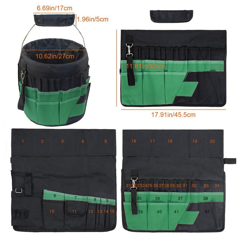 Asenie Green Gardening Tools Organizer 5 Gallon Bucket Tools Kit