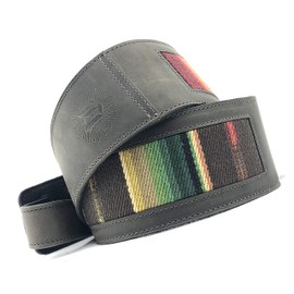 Anthology Gear Southwest Inspired Full Grain Leather Guitar Strap - For Electric, Acoustic, and Bass Guitars - El Camino (3" Width, Aged Steel with Java Fabric)