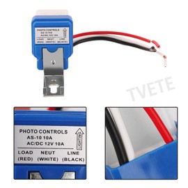 TVETE AS-10 Street Light Auto Light Sensor Switch Auto Flasher DC 12V Auto On/Off for Lighting Fixtures Day and Night Detection Control Brighten Auto Off Waterproof Rainproof
