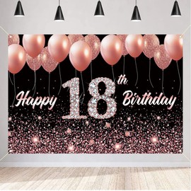 18th Birthday Girl Decoration, 18th Birthday Banner Rose Gold, 18th Birthday Fabric Sign Poster, 18th Birthday Background Banner Girls Birthday Party Decoration