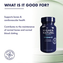 Higher Nature - Vitamin K2 One A Day - Bone & Cardio Support - Vitamin K2 MK7 - Gluten Free - SOYA Free - Vegan & Vegetarian Tablets - 30 Tablets