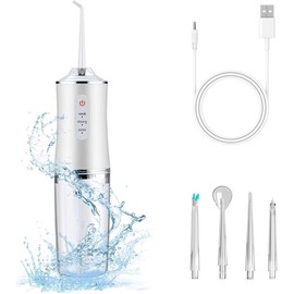 4-Pack Electric Water Flosser with Smart Chip, Portable Oral Irrigator with Detachable Water Tank, USB:_WHITE
